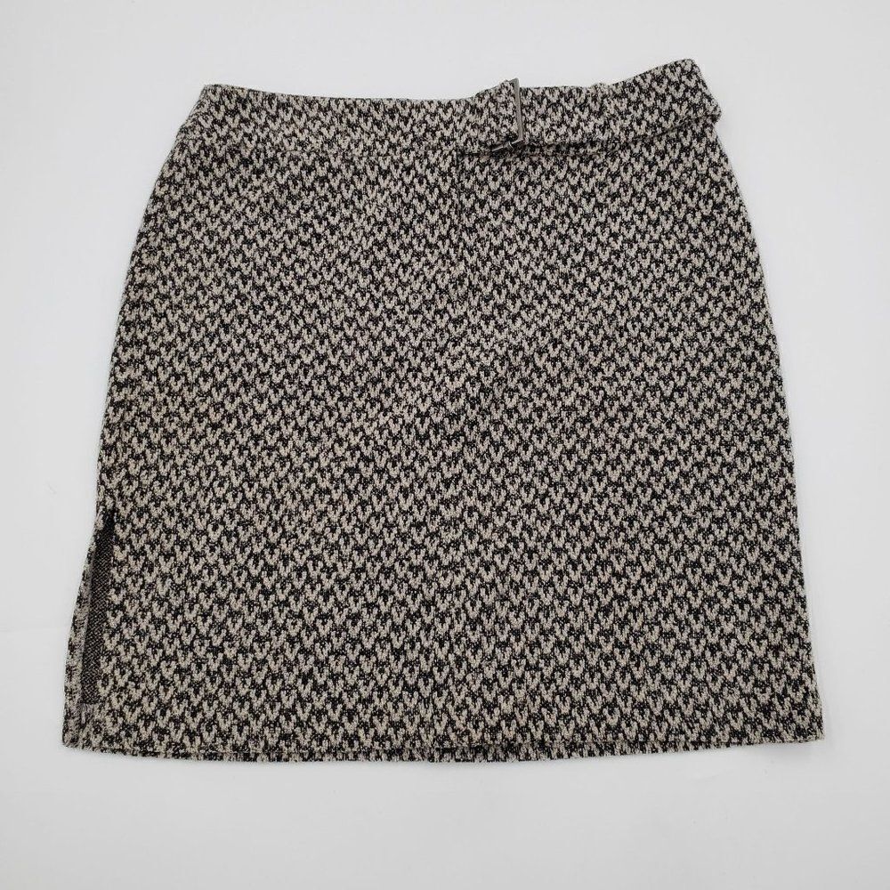 Express Women's Skirt Short Belt Detail Black Cream Side Split Size 5/6